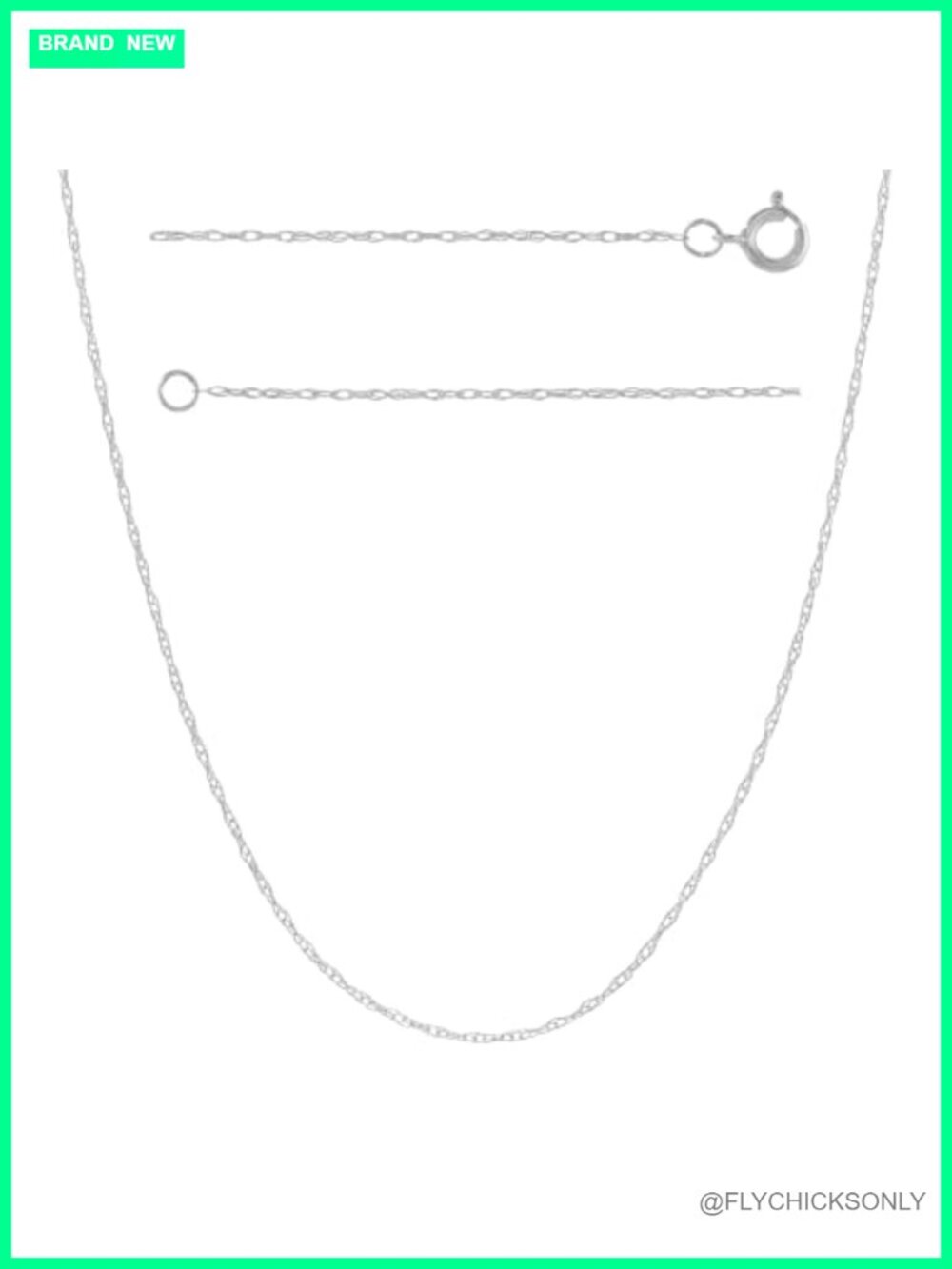10K Solid White Gold Rope Chain Necklace 18 Inch 1mm Spring Ring Clasp Dainty